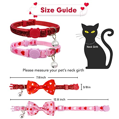 Pohshido Valentine's Cat Collar with Bow Tie and Bell, Holiday Breakaway Loving Heart Kitty Kitten Collar for Girls and… - Image 3