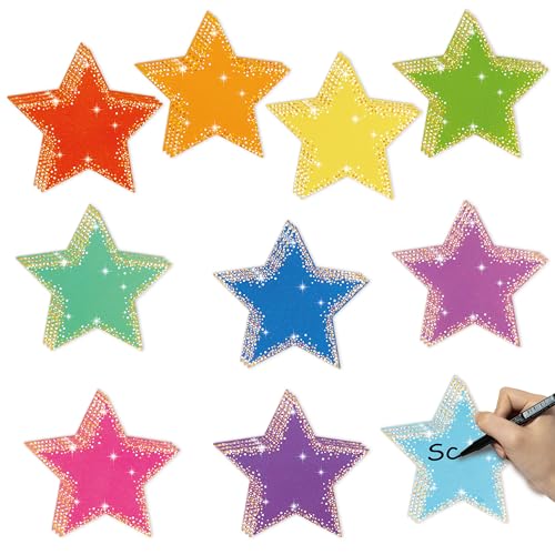 Image of Glitter Star Cutouts - 100Pcs Back to School Star Confetti Cutout Assorted Color Glitter Stars Paper Cuts for School Classroom Bulletin Board DIY Craft First Day of School Party Decoration Supplies