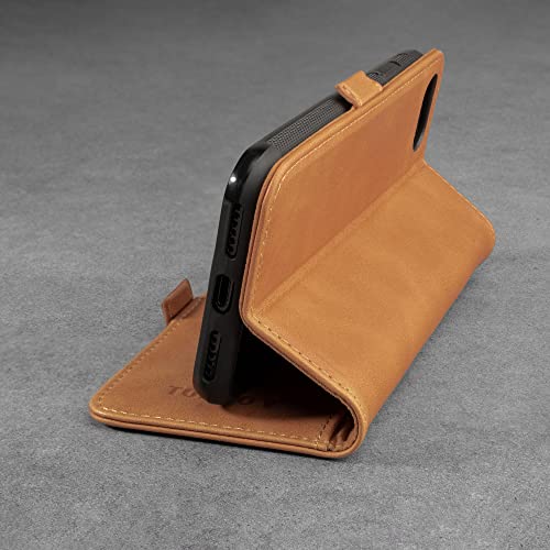 Coque iPhone SE cuir véritable TORRO étui portefeuille marron clair haut de gamme - 3