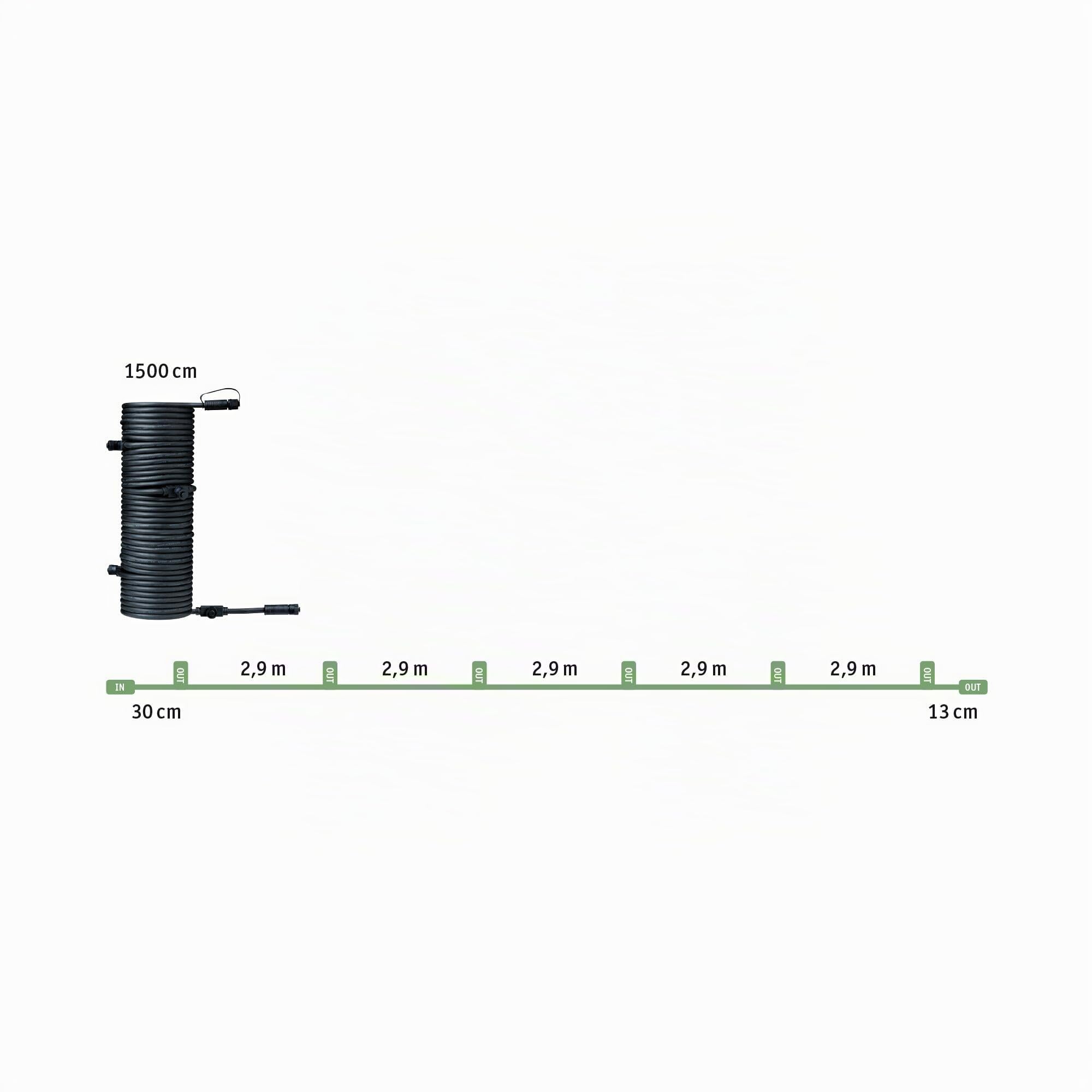 Paulmann 93931 Outdoor Plug&Shine Câble 15m 1 in-7 out, IP68, 2x1,5qmm H07RN-F, Noir