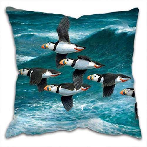Cushion Cover with Puffins over Atlantic Artwork by Julian Friers - 42cm x 42cm