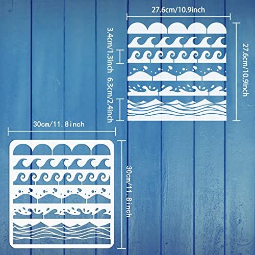 FINGERINSPIRE Sea Waves Stencil 30x30cm Scallop Edge Painting Stencil Plastic 6 Styles Wave & Scallop Border Pattern Stencils Reusable Stencils for Painting on Wood Floor Wall Fabric Home Decor - Image 2
