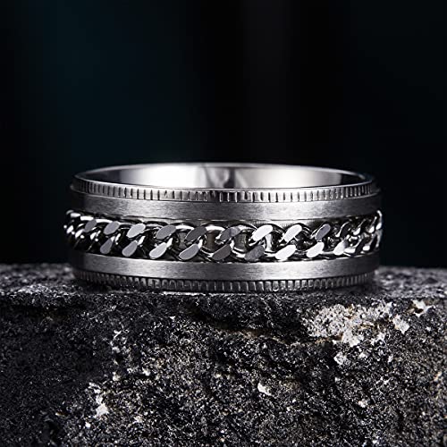King Will Stainless Steel Fidget Ring 8mm Step Silver Chain Spin Size 4 by King Will - Used condition - Image 3