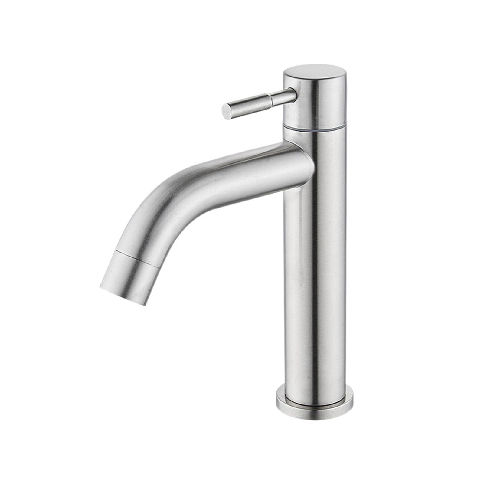 Jvddi Silver Color Basin Faucet 304 Stainless Steel Single Cold Water Tap Deck Mounted Basin Sink Tap G1/2(Silver Color)