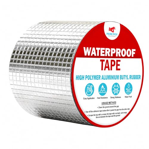 Image of Prime Pick Adhesive Butyl Tape Waterproof Aluminum Seal Tape Permanent Rubber Leak Repair Tape for Roof Crack Window Boat Sealing Home Renovation Aluminum 10cm x 5m Pack of 1