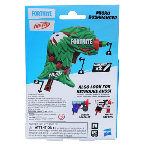 Image of Nerf Fortnite Micro Bushranger Mini Dart-Firing Blaster, Fortnite Bushranger Outfit Design, Includes 2 Official Nerf Elite Darts