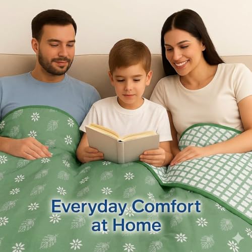 Image of Danip 100% Cotton Reversible AC Dohar Blanket, Throw - Printed Soft, Skin-Friendly, Lightweight & Ideal for All-Weather - 3 Layered Single Bed Dohar for AC Rooms (56 x 88 Inches) - L Green & White