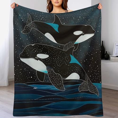 asbwuo Couverture en Flanelle Motif Baleine Fantastique, Douce, légère, Confortable et Chaude, Motif Dessin animé d'orque, pour canapé, lit, Voyage, 127 x 152 cm
