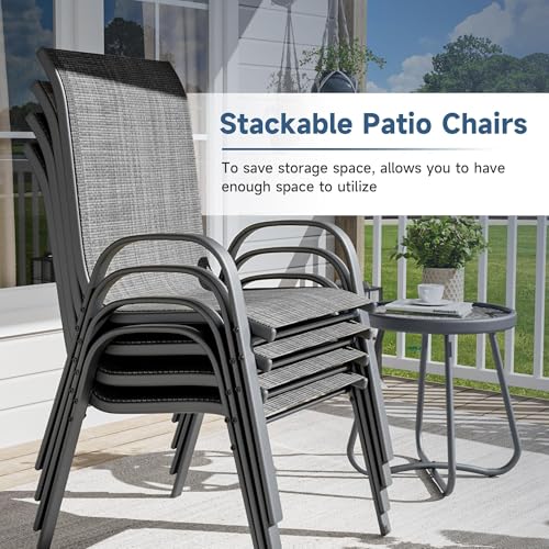 Image of Amopatio Patio Chairs Set of 4, Breathable Garden Outdoor Furniture for Backyard Deck,Outdoor Stackable Dining Chairs for All Weather(Dark Grey)