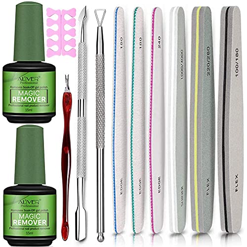 Gel Nail Polish Remover,Nail Polish Remover Magic,Nail File Set,Cuticle Pusher and Cutter,Nail Polish Remover,Removes Soak-Off Gel Nail Polish In 3-5 Minutes,Don't Hurt Your Nails by Hilareco