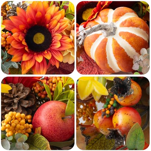 Image of Fall Centerpieces for Tables 28 inch Fall Table Centerpiece for Dining Table | Autumn Thanksgiving Table Centerpieces with Sunflowers,Pumpkins & Maple Leaves for Dining Room,Kitchen Table Decorations