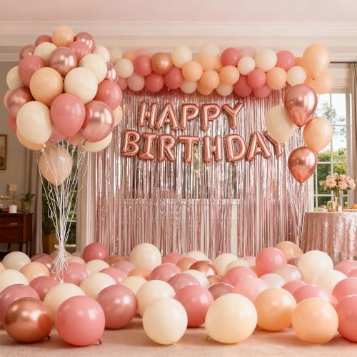 Image of 60pcs Dusty Pink Balloons 12 Inch Blush Pink Dusty Rose Nude Balloons Ivory White Metallic Rose Gold Decorations for Boho Baby Shower Girl Birthday Party Wedding Bridal Shower Party Decorations
