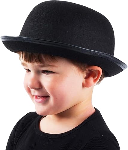 Funny Party Hats Sombrero de boliche – Sombrero Derby negro para niños – Sombrero de fieltro – Talla única – Gorros unisex para niños