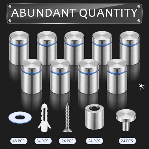 Image of Pelopy 24 Pcs Silver Sign Standoff Screws Advertising Screws Stainless Steel Wall Standoff Mounts Glass Acrylic Nail (3 /4 x 1 Inch)