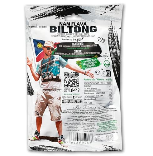 Nam Flava - Original Biltong aus Namibia - 0,5 kg (10x50 g) - Beef Jerky, Trockenfleisch, viel Protein
