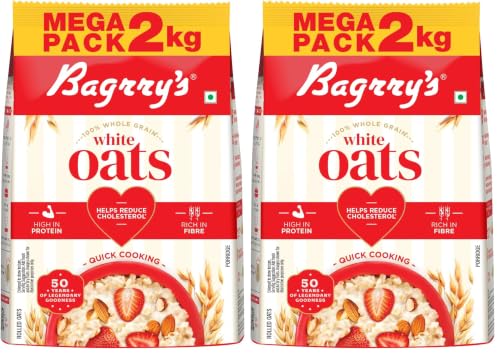 Image of Bagrry's White Oats 2kg | Premium Whole Grain Oats | High Fibre & Protein | Non-GMO & No Added Preservatives | Supports Weight Management & Heart Health | Healthy & Natural Instant Breakfast Cereal