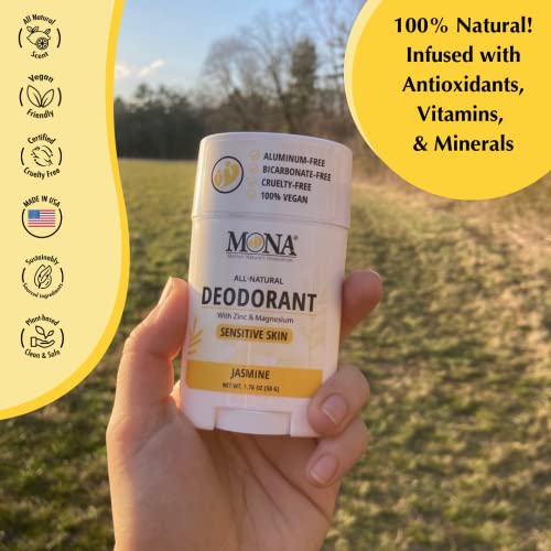 Image of MONA BRANDS All Natural Deodorant For Women & Men | For Sensitive Skin | No Aluminum or Baking Soda | (2-Pack JASMINE 1.76 Oz each)