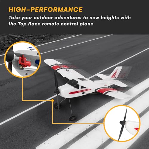Top Race Remote Control Plane - 3 Channel RC Airplane with Propeller Saver - Easy to Fly - Durable Construction - Suitable for Adults, Kids, and Beginners - Stylish Design in Red - 12.2x15.8 Inches