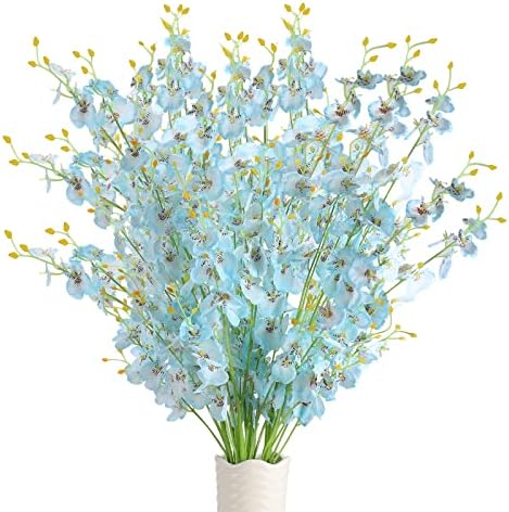 SOJIRUSPA Artificial Orchids Silk Flowers Long Stems Fake Flowers Faux Dancing Lady Orchids 39" 10 Pcs for Home Party Wedding Hotel Festive Decoration Restaurant Table Decor (Blue)…