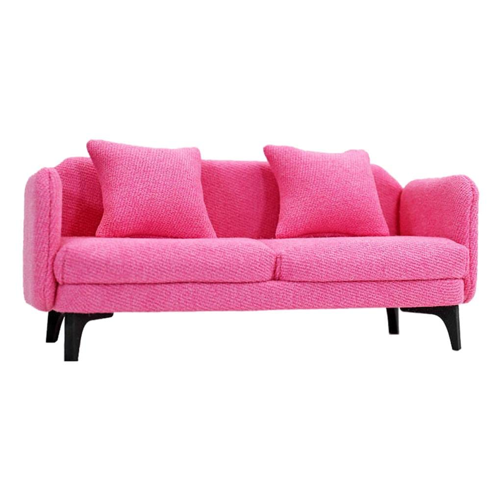 Miniatur Puppenhaus Sofa Doppelsofa Stuhl Möbel Dekoration Zubehör Holz Flanell Ungiftig Langlebig für Kinderzimmer Wohnzimmer Fotografie Requisiten G, Rosenrot