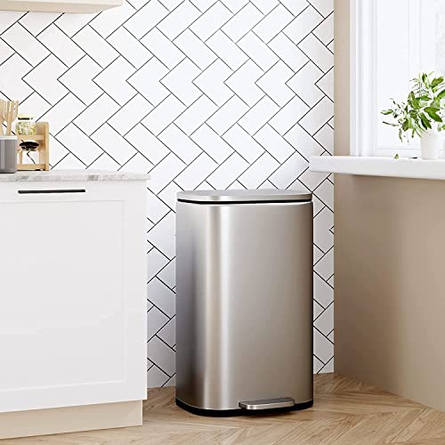 13.2 Gallon(50L) Trash Can, Fingerprint Proof Stainless Steel Kitchen Garbage Can With Removable Inner Bucket And Hinged Lids, Pedal Rubbish Bin For Home Office #TOP2