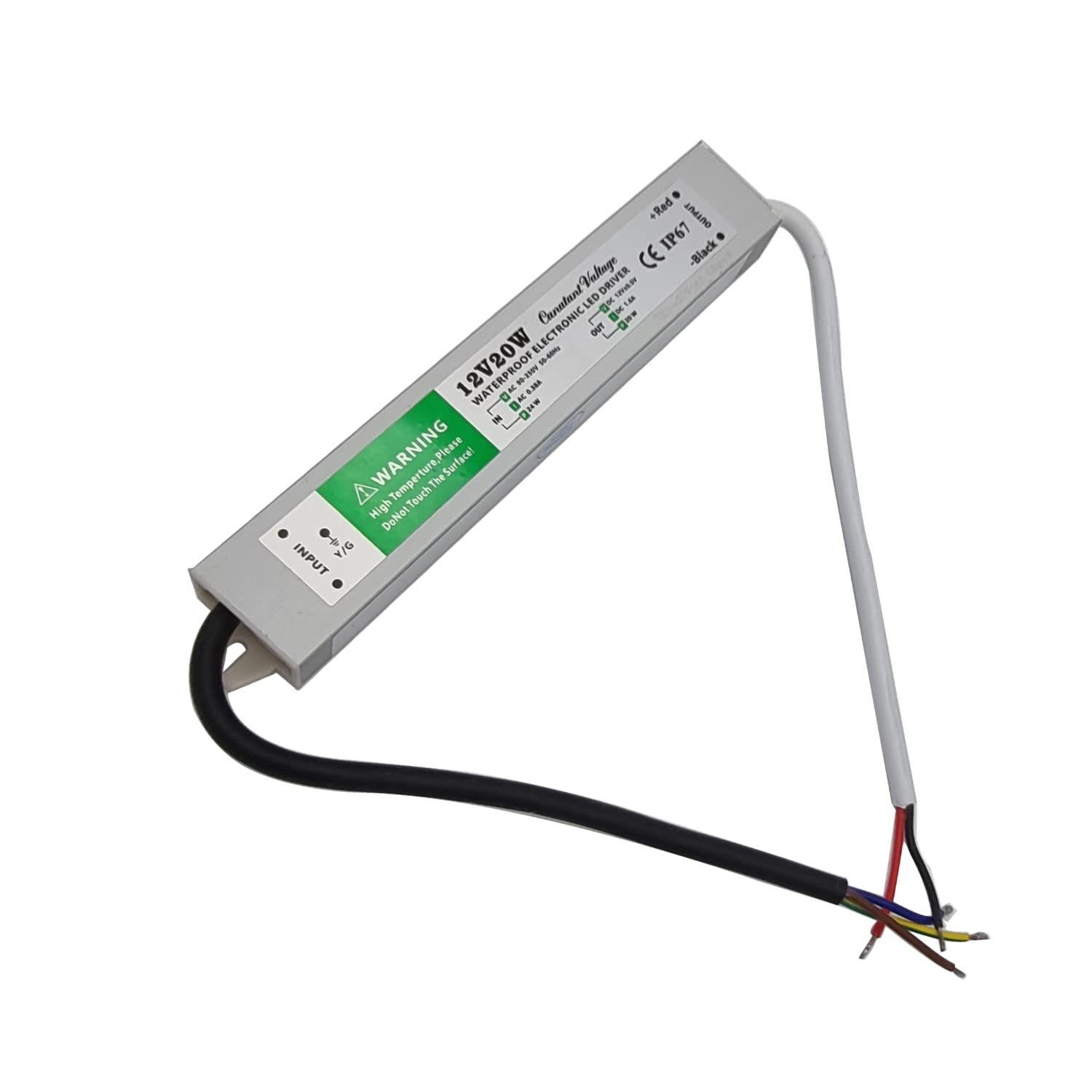 12V 20W 1.67Amps LED Power Supply Transformer, IP67 Waterproof Constant Voltage Outdoor Transformer converts AC 90-250v to 12V DC current.12V LED Waterproof Power Supply