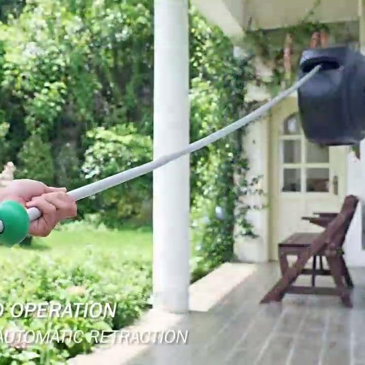 Miniatura 6 de Carrete de manguera de jardín retráctil, carrete de manguera de agua duradero de 100 pies x 58 pulgadas con soporte giratorio de 180, rociador de 9