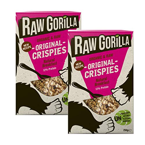 Raw Gorilla Vegano y orgánico Original Crujientes Cereal de desayuno | Sin gluten | Sin azúcares refinados (paquete de 2 x 250g) Cover