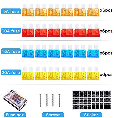 Image of 12 Way 12V Fuse Box 12Volt Blade Fuse Block Holder, 12 Circuit W /Negative Bus Waterproof Fuse Box with LED Indicator for 12V /24V Automotive Golf Cart Truck Car Boat Marine RV Van Vehicle