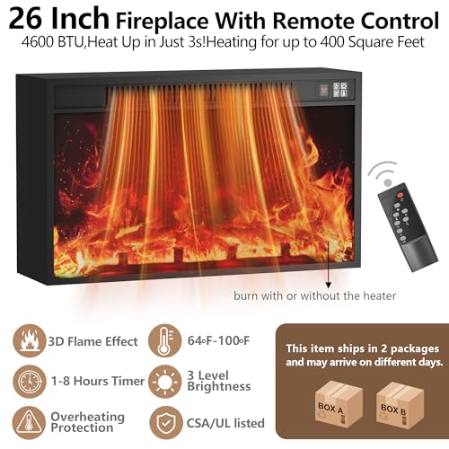 Image of JUMMICO Fireplace TV Stand for 65 Inch TV with 26'' Fireplace (Pale Gray)