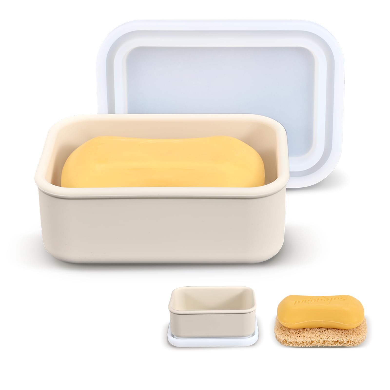 Beige Self-Draining Soap Lift Dish - Travel Soap Case with Bar Holder & Saver
