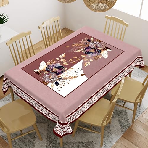 Image of Cloth Fusion Velvet Floral Dining Table Cover Cloth 6 Seater with Stunning Gold Foil Design for Home Decor (60x90 Inch, Maroon)