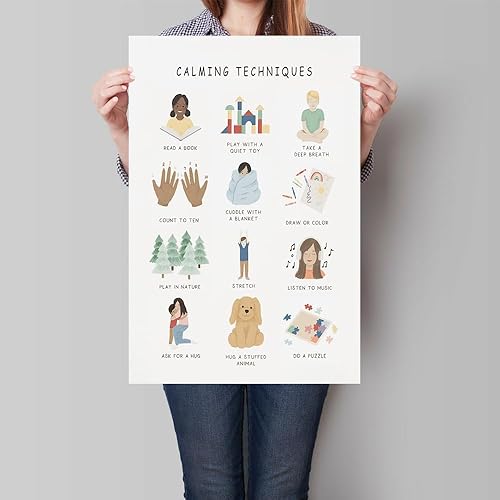 Miniatura 2 de uoyien Pósteres de salud mental para el aula de esquina calmante, sentimientos, técnicas calmantes, lienzo, arte de pared, cuadro de emociones boho
