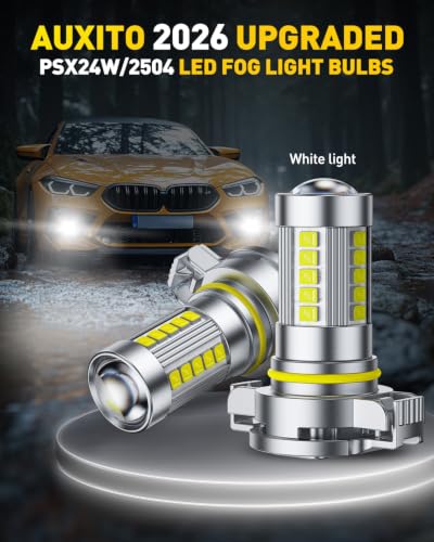 Image of AUXITO 2504 /PSX24W /12276 LED Fog Light Bulbs, 6500K Cool White CSP LED Fog Lights, True 1:1 Mini Size Replacement Fog Bulb, 360 Full Illumination, Play and Plug, Pack of 2
