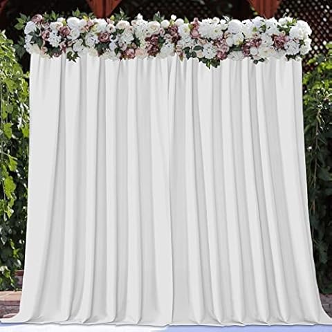 Joydeco White Curtains Backdrop for Wedding Parties, Photo Backdrop Curtains for Wedding Decorations Birthday, Wrinkle Free Polyester 5ft x 10ft Fabric Drape 2 Panels with Rod Pockets Cover