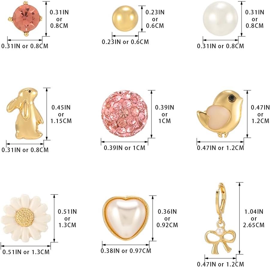 Madison Tyler 9 Pairs Easter Earring Set | Cute Bunny Dangle Earrings | Pearl Stud Earrings | Easter Carrot Bird Heart Earrings | Rabbit Earrings for Women | Holiday Earrings for Women Jewelry Gift - Image 6