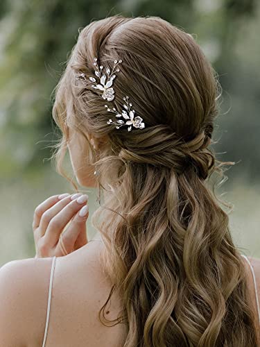 Épingles à cheveux de mariage argentées SWEETV avec strass pour mariée (Lot de 2)