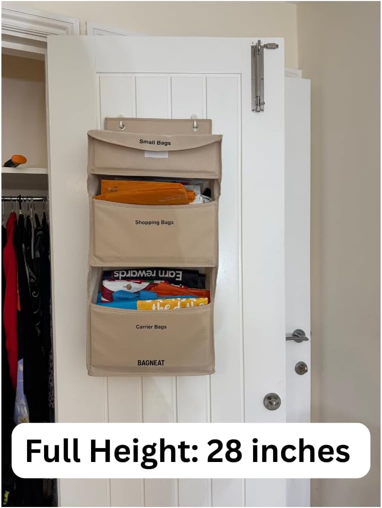 3 in 1 Plastic Bag Holder – Separate Plastic Bags, Reusable Bags & Grocery Bags – Over-the-Door Storage Organizer