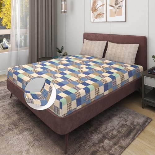 Image of RD TREND Presents Luxurious Glace Cotton Super Soft 210 TC 360 Elastic Fitted Bedsheet King Size (78X72X8 Inch) with 2 Pillow Covers (Multi Check, King Fitted)