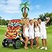 TUSAUW 31 Pcs Luau Tropical Golf Cart Parade Decorations, Summer Tropical Golf Cart Decor with Tiki Fabric Backdrop,Hawaiian Grass Table Skirt, Hawaiian Wreath, 9.8FT LED Lights & Leaves