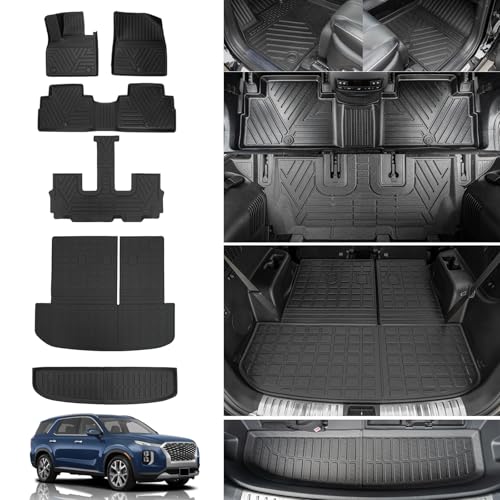 Rongtaod Floor Mats Compatible with 2020-2025 Hyundai Palisade Cargo Mat Cargo Liner Back Seat Protector 2024 Palisade Accessories (Floor Mats+Trunk Mat with Backrest Mats+Sub Trunk Mat)