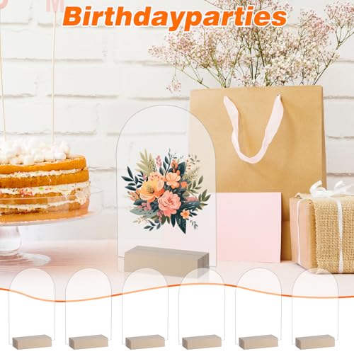 MAQUITA 10 Pack Blank Clear Arch Acrylic Sign with Wooden Stands, Arched Round Top Acrylic Sheet, DIY Arch Table Numbers for DIY Name Card Gifts Event Party Sign Decoration ( 5x7 Inch)