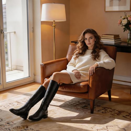 Image of Modatope Knee High Boots Women Round Toe Chunky Heel Fall Boots