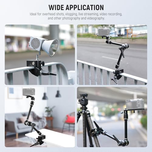 Image of NEEWER 21 inch Magic Arm Camera Mount with Super Clamp, Overhead Desk Mount with 360 Dual Ball Head, 1 /4 inch 3 /8 inch 5 /8 inch Stud Adapter for PA073 PA074 Phone Cage Rig DSLR Camera Monitor Video Light, UA018