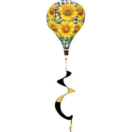 Checkered Sunflowers Spring Hot Air Balloon Wind Spinner