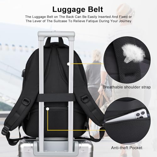 Asenlin Travel Laptop Backpack for Women & Men,Water Resistant Business Slim Sturdy Laptops Backpack with USB Charging Port,Fits 15.6 Inch Notebook College School Computer Bag-Black - image 5