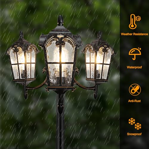 Partphoner PAPO079AB1 Black Roman Outdoor Lamp Post, Triple Head Aluminum Street Light Post thumb #3