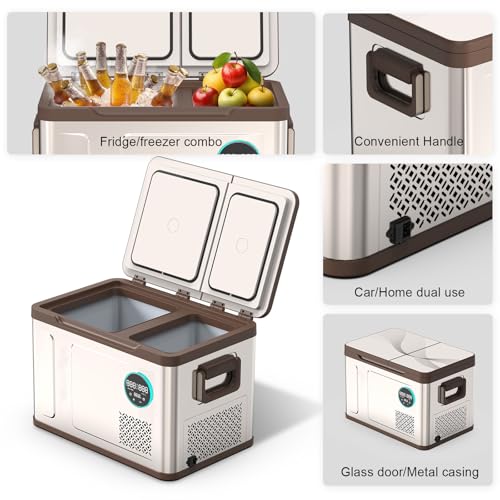 Image of YELLOW JACKET Portable Car Refrigerator 33 Quart, Portable Freezer Dual Zone Electric Cooler for Outdoor Camping Travel,12 /24V DC 110~240 Volt AC Refrigerator for Truck RV Home Office,-4℉-68℉