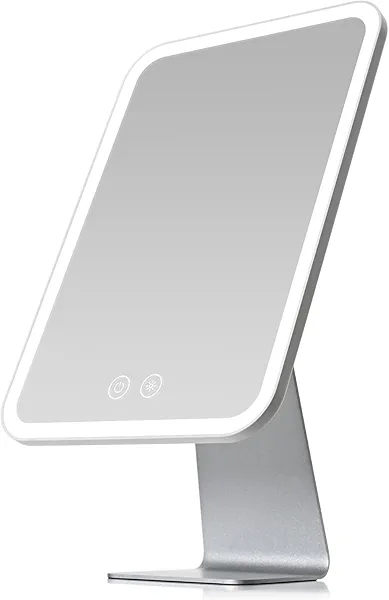NEZZOE Lighted Makeup Mirror, Metal Table Mirror with Stand, 2000 mAh Rechargeable Vanity Mirror with 3 Colors and Brightness Adjustable, 12 Inch Light up Mirror