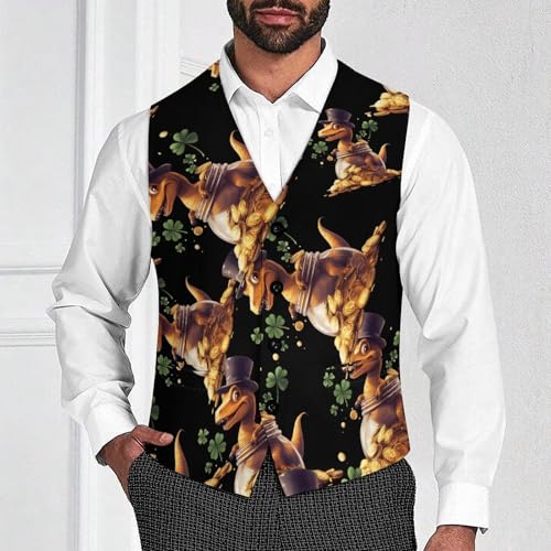 St-Patricks Day Dinosaur Men's Suit Vests Business Formal Dress Vest V-Neck Waistcoat for Wedding Casual2